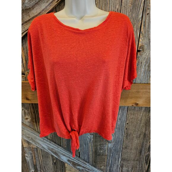 Chicos size 2 (L) tie front 100% linen orange blouse EUC summer career casual ^ - Picture 1 of 6